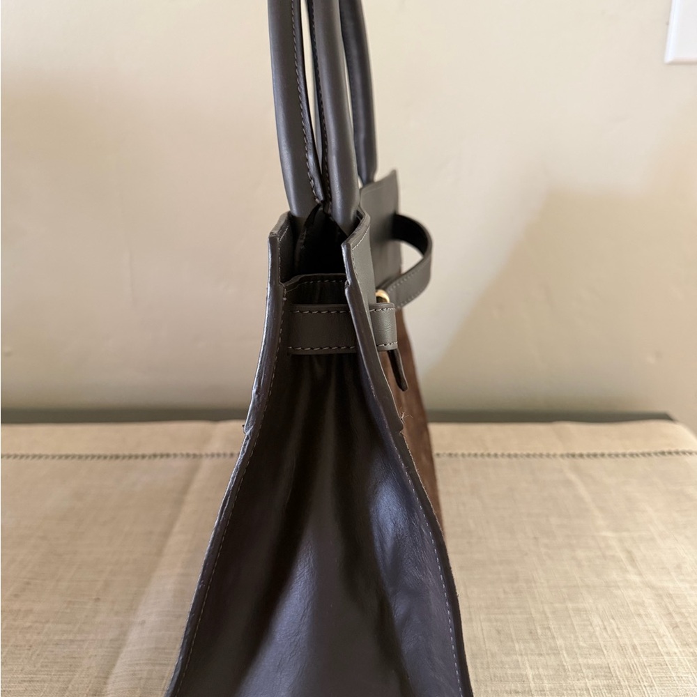 Structured Brown Suede & Leather Top-Handle Handbag - Picture 6 of 10